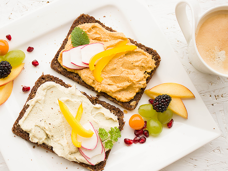 Humus vegetable toast with fruit at Java Been photo